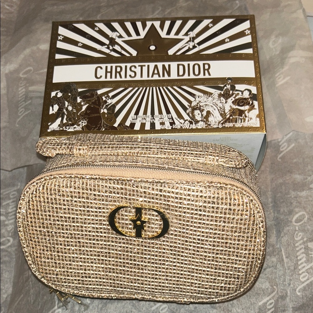 Dior Gold Textured Cosmetic Bag